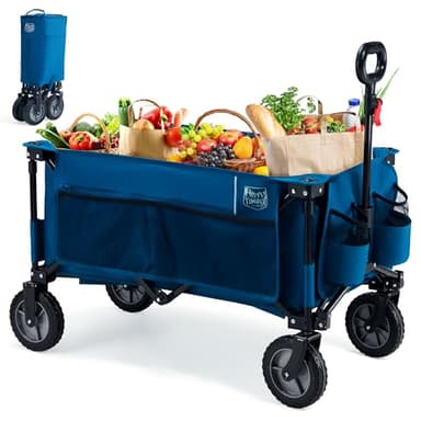 TIMBER RIDGE Bollerwagen Faltbar 200L Handwagen mit Seitentasche Getränkehalter verstellbarem Griff, Gartenwagen für Alle Gelände, Draussen Camping Einkaufen