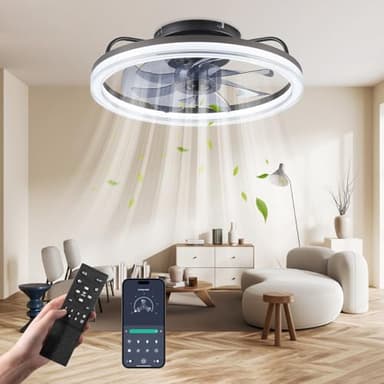 Nalezuns Deckenleuchte mit Ventilator, Deckenventilator mit Beleuchtung, 6 Geschwindigkeiten, Reversibelmit, Speicherfunktion, Schlafmodus, 2-Std-Timer mit Fernbedienung, Schwarz,48cm