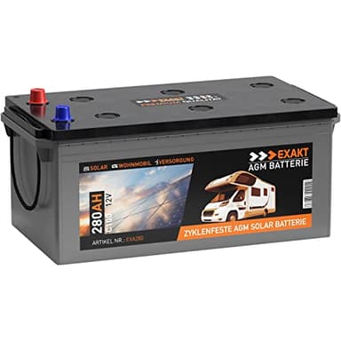 EXAKT AGM Batterie 280Ah 12V C100 statt 230Ah 240Ah 220Ah Solarbatterie Wohnmobil Batterie Solar Boot Camping Versorgung Verbraucherbatterie