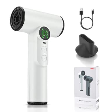 Akku Haartrockner, 200 W Kabelloser Fön mit Akku, 3 Geschwindigkeiten & 3 Temperaturen, 15600 mAh Reisefön Kabellos mit Digitalem Bildschirm, Reiseföhn für Reisen, Camping, Schlafsäle (Weiß)