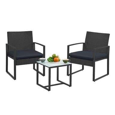 SONGMICS Balkonmöbel, Gartenmöbel-Set, aus PE-Polyrattan, Lounge-Set, Tisch und 2 Stühle, Terrassenmöbel, einfache Montage, Outdoor, für Terrasse, Balkon, Garten, schwarz GGF010B05