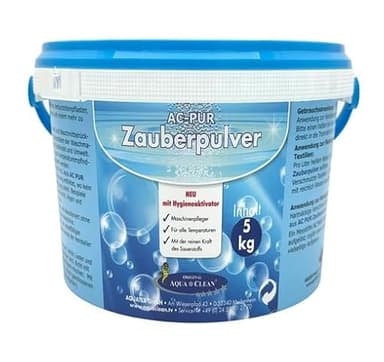AQUA CLEAN PUR Zauberpulver mit Hygieneaktivator 5kg Waschkraftverstärker - Stark gegen Flecken und Schmutz - Entfernt Gerüche - Auch als Allzweckreiniger verwendbar
