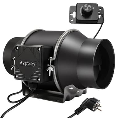 Aygrochy Rohrventilator 150mm Regelbar, Abluftventilator 683m³/h,Inline rohrlüfter für Heizung, Kühlung, Booster, Wachstumszelte, Hydrokulturen, Heimgebrauch, Belüftung und Abluftgebläse.