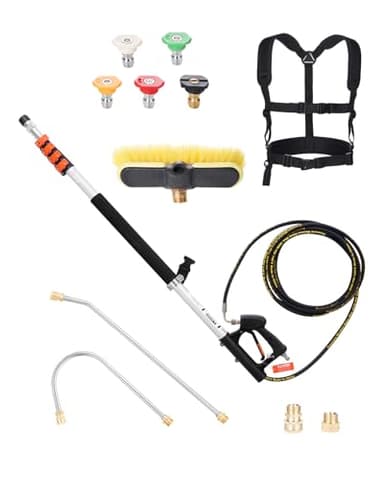 VEVOR Teleskoplanze Teleskopstange Teleskopstiel, 5,5 m, 4000 PSI, mit Hochdruckreiniger-Verlängerungsstäben, Dachrinnenreiniger, Bürstenkopf, 5 Sprühdüsenspitzen, Adapter & Verstellbarer Stützgurt