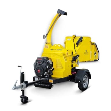 BAMATO Holzhäcksler HACK-150PRO mit Einzugswalze – Profi Benzin Häcksler 18kW (24,5 PS) E-Start – Bis Ø 150mm Aststärke – 360° Auswurf & Anhängerkupplung – Inkl. Arbeitsschutz-Set