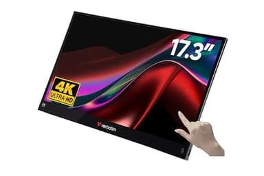 Verbatim Portable Touchscreen Monitor 4K, mobiler 17,3" Bildschirm aus Aluminium, tragbarer HRD Screen für Laptop, Tablet, PS5 oder Nintendo Switch mit USB-C- und HDMI-Anschluss, schwarz