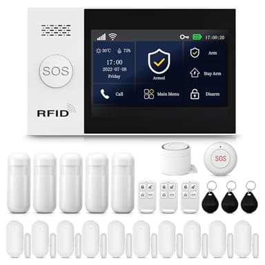 PGST Alarmanlage Set WiFi + GSM 4G, Smart Home Alarmanlage kabellose, WLAN 24-teiliges Haus Alarmanlage Set mit Sirene, Fenster Tür Sensoren und Fernbedienungen Funktioniert mit Alexa