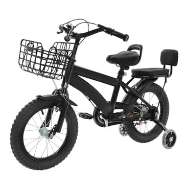HUOMMGS Kinderfahrrad 14 Zoll Kinder Fahrrad mit Stützrädern und Korb Höhenverstellbar Kinderfahrrad für ab 3-7 Jahre Jugend Fahrrad für Jungen & Mädchen Upgradedfahrrad für Schulung (Schwarz)