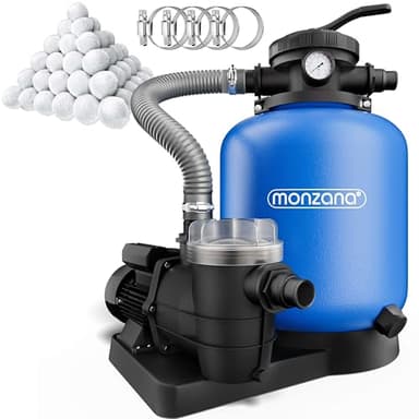 MONZANA® Sandfilteranlage SF110K 13.200L/h bis 58.000L Pool inkl Filterbällen 7 Wege Ventil 2in1 Adapter Ø32-38mm 600W Filteranlage Pumpe Filterkessel
