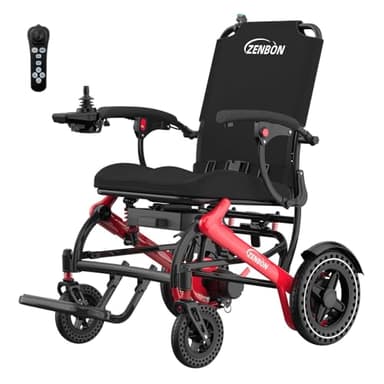 Rollstuhl Elektrisch Faltbar Leicht 17.8kg: Elektrischer Rollstuhl mit Fernbedienung und Hinterer Schiebehilfeknopf - All Terrain Elektrischer Rollstuhl Klappbarer 150KG (Rot Schwarz)