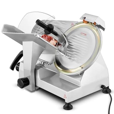Allesschneider Elektrische Aufschnittmaschine, 240W Kommerzieller Fleisch Allesschneider, Fleischschneidemaschine Lebensmittelschneider mit 25,4 cm-Kohlenstoffstahlklinge, 0-12mm Schnittdicke, Silber