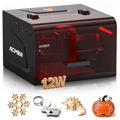 ACMER K1 Laser Graviermaschine 12000mW, Class 1 Kleine Geschlossene Sicherheit Laser Cutter, Gravurfläche 150×150mm, 0,01mm Präzision Hochpräzise Lasergravur Maschine für DIY Holz,Metall,Leder,etc.
