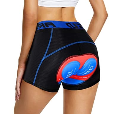 Agolu Radunterhose Damen Gepolstert Gel 5D, Bequem Fahrradunterhose Frauen Atmungsaktiv Radsportunterwäsche mit Sitzpolster Stoßfest, Blau Rot L