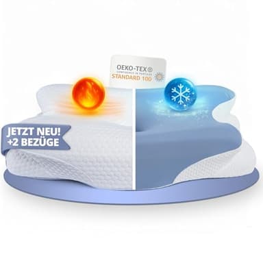 Knoop Home & Living ® Orthopädisches Nackenkissen Memory Foam - Ergonomisches Kopfkissen gegen Nackenschmerzen & Verspannungen - Perfekt für Seitenschläfer & Rückenschläfer - Abnehmbarer Bezug