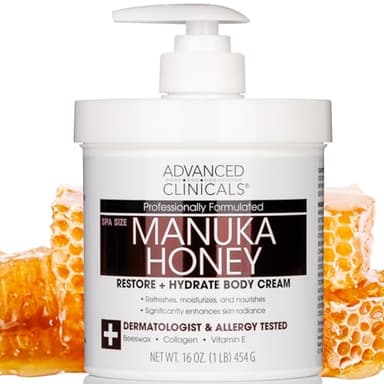 Advanced Clinicals Manuka-Honigcreme für extrem trockene, alternde Haut für Gesicht, Hals, Hände und Körper Spa-Größe 473 ml