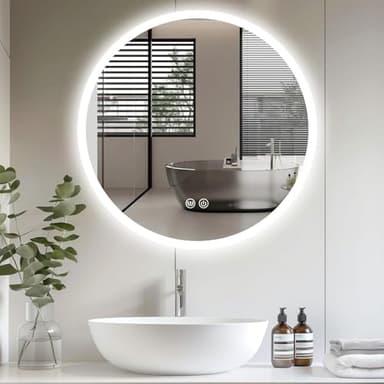 Trintion LED Spiegel Bad mit Beleuchtung 60cm Rund - Dimmbar mit 3 Lichtfarben (3500K-6500K), Touch-Schalter, Beschlagfrei - Badezimmerspiegel mit Licht für Make-up & Rasur
