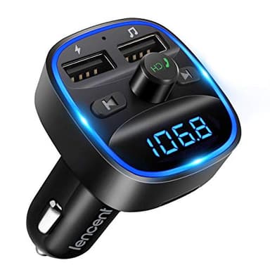 LENCENT Bluetooth FM Transmitter Auto, Musik Adapter für Auto Radio, KFZ Bluetooth Zigarettenanzünder Freisprechanlage, 2 USB Ports, Unterstützt SD-Karte USB-Sticks