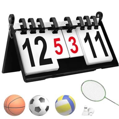 VEGOATY 4-Stellig Tragbare Flip Sportanzeigetafel, 40 * 23 cm Basketball Anzeigetafel, Wettkämpfe Sportanzeigetafel, Flip Sport Anzeigetafel Für Tischtennis, Badminton, Basketball, Handball