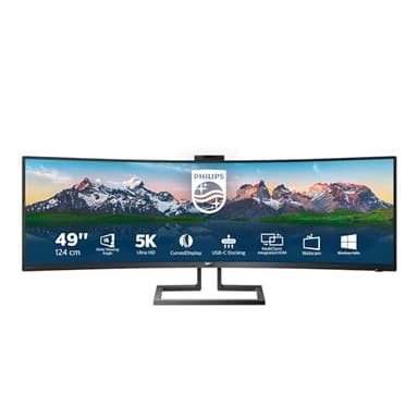 Philips 499P9H - 49 Zoll DQHD Curved USB-C Docking Monitor, Webcam, höhenverstellbar, HDR400 (5120x1440, 70 Hz, HDMI 2.0, DisplayPort, USB-C, RJ45, USB Hub) schwarz