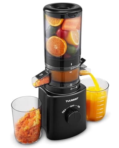 TUUMIIST Entsafter‚ Slow Juicer mit 120mm Extra Großem Einfüllschacht, Entsafter Gemüse und Obst Testsieger anwendbar Ganzes Obst und Gemüse, Leicht zu Reinigen, Hohe Saftausbeute, Glanzschwarz