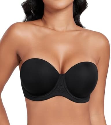 DotVol Damen Trägerloser BH Rückenfrei Ohne Träger Push Up Büstenhalter mit Geformte Cups für Abendkleider Ballkleider Brautkleider(80C,Schwarz)