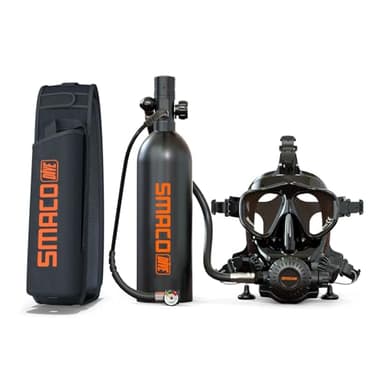 SMACO Mini Tauchflasche mit Tauchmaske 1L Mini Sauerstoffflasche Taucherflasche mit Vollgesichtsmaske Tauchermaske,S400 PRO Taucherflasche für Bootsreinigung Unterwasser Erkundung und Rettung