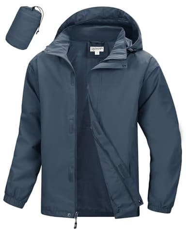 33,000ft Wasserdichte Regenjacke für Herren Atmungsaktiv Fahrrad Jacke Leichte Outdoorjacke Windjacke Regenmantel mit Kapuze Blau L