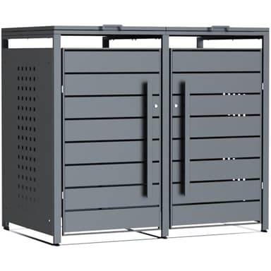 CHOSHOME Mülltonnenbox 2er 240L - Anthrazit Verzinkter Stahl - 2 Tonnen mit Automatikdeckel, Abschließbar - inkl. Erweiterungsmöglichkeit - Mülltonnenverkleidung, Aufbewahrungsbox für Mülltonnen