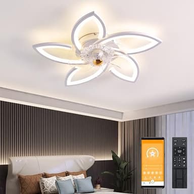 LED Deckenventilator mit Beleuchtung, 48W Dimmbare Deckenleuchte mit Ventilator Fernbedienung APP 3 Farbtemperatur 6-Speed Leise Deckenventilator für Schlafzimmer Wohnzimmer Esszimmer (Weiß, 70cm)