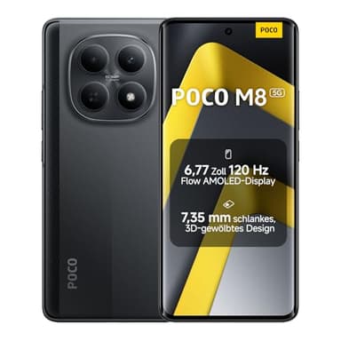 XIAOMI Poco M8 5G Smartphone, 8 GB RAM + 512 GB Speicher, 6,77" 120 Hz Flow AMOLED, Snapdragon® 6 Gen 3, 50 MP KI-Dual-Kamera, 7,35 mm 3D-Curved Design, Schwarz, 2 Jahre Garantie