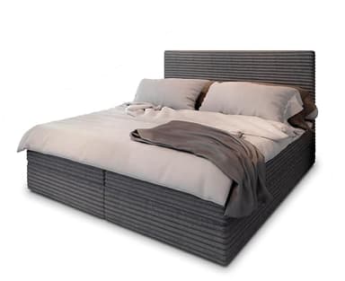 Masseno Boxspringbett PISA 180x200 cm Komplett-Set mit Matratze und Topper, Polsterbett mit Zwei Bettkästen -Grau, TILIA 85