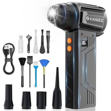 XJUGEZ Elektrische Staubgebläse mit Taschenlampe,180000 U/min,4-Gang Luftreiniger mit Display ComputerAir Duster Luftdruckspray, mit Universal-Düse für Computer, Tastatur, Outdoor, Haus und Auto