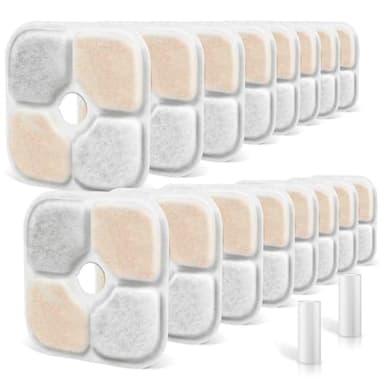 18 Stück Filter Katzenbrunnen für Catit Pixi Trinkbrunnen Ersatzfilter, 2,5L Katzen Wasser Brunnen Filter, Dreifaches Filtersystem, mit Harz und Aktivkohle, 2 Schläuch
