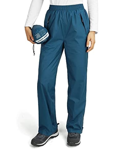 Outdoor Ventures Damen Regenhose Wasserdicht Atmungsaktiv Gefüttert Überziehhose - Winddicht Packbar Hose Leichte Softshellhose zum Wandern Fahrrad Navy Blau 42