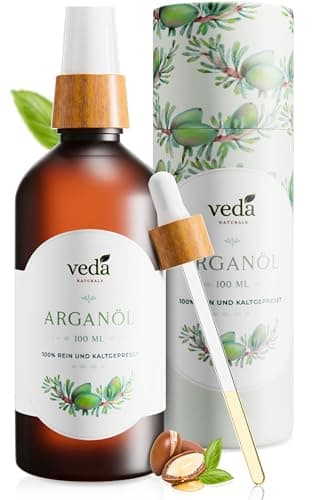 Veda Naturals® Arganöl (100ml) kaltgepresst – vegan – rein & natürlich (Argania Spinosa) aus Marokko – Laborgeprüft - Cosmos Natural certified