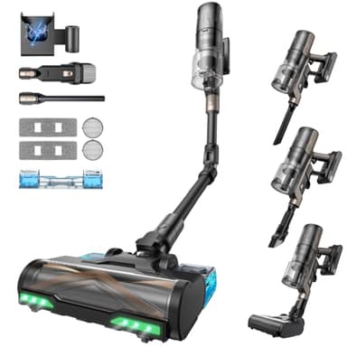 Proscenic P20 Akku Staubsauger mit Wischfunktion, 70KPa 70 Mins 680W Staubsauger Kabellos mit Selbststehend Wandladestation Anti-Tangle 6 Schichten Filter 1,5L, für Teppiche Haustierhaare,Aurum Black