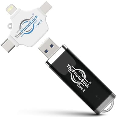 ThePhotoStick Omni 128 GB – Sichere Sicherung und Übertragung | Digitale Dateiorganisation | USB- und Multiport-Anschluss für Handys, Tablets und Computer | Tragbarer externer Speicher