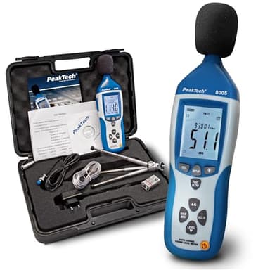 PeakTech P 8005 – Hochpräzises Schallpegelmessgerät Klasse 2 30-130 dB – Kalibriertes Dezibel Messgerät mit Aufzeichnung (32.000 Messwerte) – Lautstärke Messgerät mit USB Anschluss und AC/DC-Ausgängen
