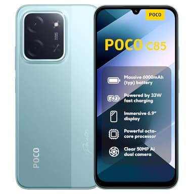 XIAOMI Poco C85, Smartphone 6+128GB, 6,9" 120Hz Display 7,99mm Design, MediaTek Helio G81-Ultra Octa-Core, 50MP AI-Zweifach-Kamera, 6000mAh, Grün, Ladegerät Nicht im Lieferumfang enthalten