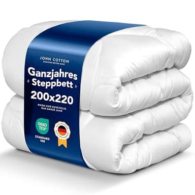 John Cotton New Way Bettdecke 200x220 - Innovativ & Atmungsaktive Steppdecke für Allergiker | Oeko-Test Zertifiziert Bettdecken | Ideal Schlafdecke für Frühling & Herbst | Decke 200 x 220 cm