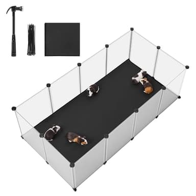 SONGMICS Kleintiergehege mit Bodenplatten, Laufstall mit Abnehmbarer und wasserfester Unterlage, Gehege für Hamster, Kaninchen, Meerschweinchen, 143 x 73 x 46 cm, weiß LPC012W01