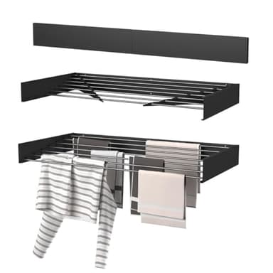 Wasophoogte® Wäscheständer Ausziehbar - Wandmontage, 8,4m Trockenlänge, Klappbarer Wäschetrockner 120cm, Schwarz, Robust & Platzsparend, Ideal für Innen- und Außenbereich