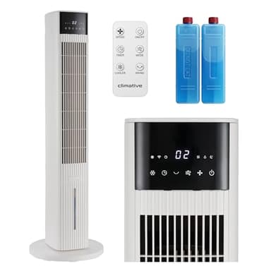 CLIMATIVE Ventilator mit Wasserkühlung CoolAir, WiFi, 5L, Aromafach, 2x Kühlakkus, 65W, Oszillation, Cooler Fan, Verdunstungskühler, Turmventilator mit Kühlung, Luftkühler, Standventilator, Raumkühler