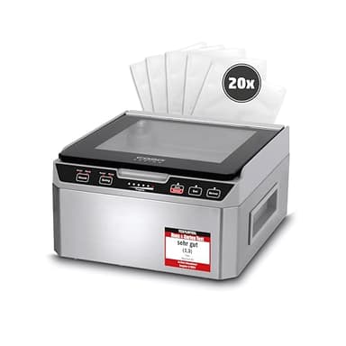 Caso VacuChef 40 - Kammervakuumierer aus Edelstahl, 3L Vakuumkammer 70 Liter/Minute, doppelte Schweißnaht, einstellbare Vakuum- und Schweißzeit, 1417