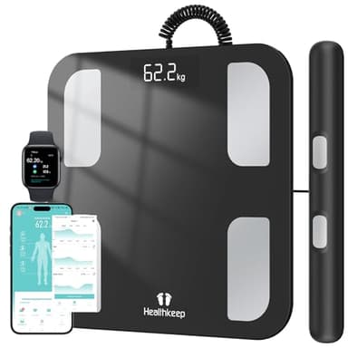 Körperfettwaage Digital Personenwaage Bluetooth mit 8 Elektroden Ganzkörperanalyse Waage mit APP und Handsensoren Smart Körperwaage für 18 Körperdaten Analysiert (300 Schwarz)