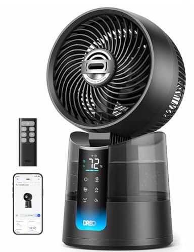DREO TurboCool Nebelventilator 516S, Tischventilator mit 150°+30° Oszillation, Verdunstungskühler, 7.9 m/s, ultrafeiner Nebel, 20 dB leise, 6 Geschwindigkeiten, 2 Modi, App- & Fernbedienung, RGB, grau
