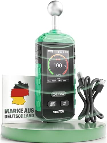Smabix® Feuchtigkeitsmessgerät Wand I USB-C Akku, präzise Messung I geeignet für Holz, Beton, Granit, Gips – Profi Gerät - inkl. Taschenlampe, Feuchtemessgerät, Holzfeuchtemessgerät, Humidity Meter
