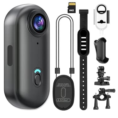 kaysunlink 4K Mini Action Kamera mit 64 GB Karte, Wasserdicht, Daumengroße Freisprech-Aufnahme-Körperkamera, Tragbare Action Cam & Vlog Kamera für Radfahren, Tierfotografie und Vlogging, Schwarz