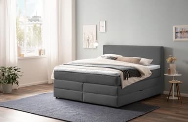 Belanoti Loft Boxspringbett 160x200 mit Bettkasten 7-Zonen Taschenfederkern Matratze inklusive Visco Topper Bett 160x200 in der Farbe Anthrazit H2 und H3 Polsterbett mit Stauraum