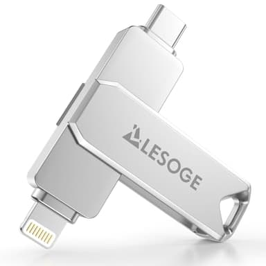 LESOGE MFi-Zertifizierter USB C Stick 128 GB,Mini USB Stick Handy Fotos Speichern,3 in 1 USB C und 3.0 Stick,Externer Speicher für Fotos und Videos,Photo Stick für iPhone/iPad/Android/PC/Mac (Silber)